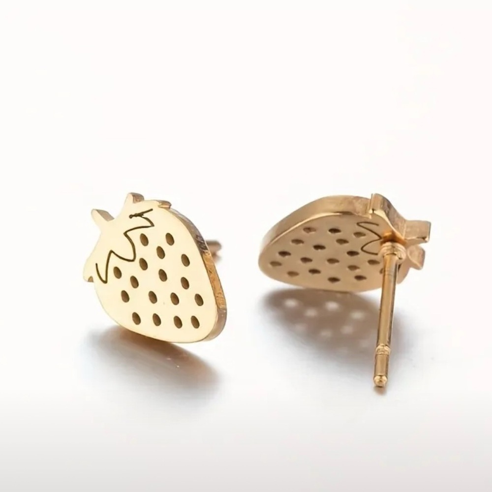 Gold Strawberry stainless steel stud Earrings